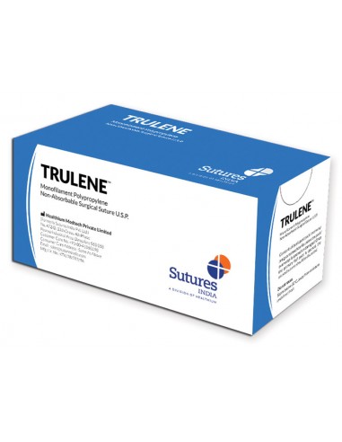 SUTURE TRULENE NON RÉSORB. calibre 5/0 forme 3/8 aiguille 16 mm - 70 cm - bleu