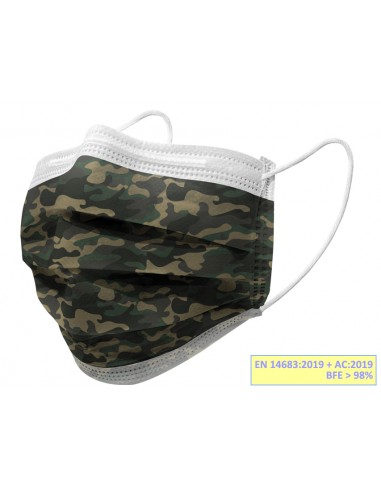 GISAFE 98% FILTERING SURGEON MASK 3 PLY type IIR with loops - adult - military - flowpack