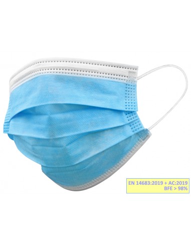 GISAFE 98% FILTERING SURGEON MASK 3 PLY type IIR with loops - single pouch - adult - light blue - box