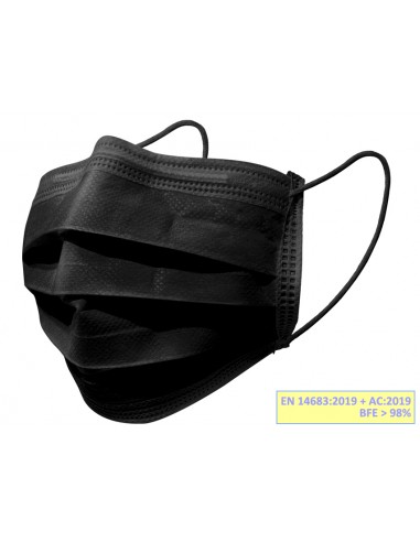 GISAFE 98% FILTERING SURGEON MASK 3 PLY type IIR with loops - adult - black - box