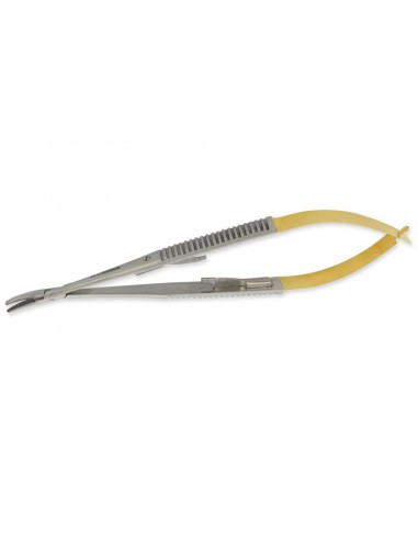 GOLD CASTROVIEJO NEEDLE HOLDER curved - 21 cm - rough tip
