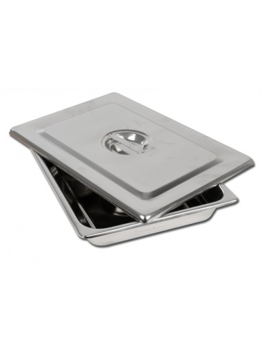 PLATEAU INSTRUMENTS INOX AVEC COUVERCLE - 355x254x50 mm