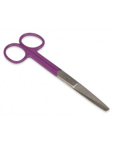S/S STRAIGHT SCISSORS - purple ring - blunt/sharp - 14 cm