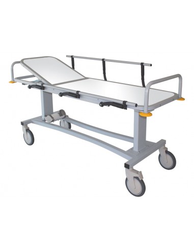 PROFESSIONAL RX PATIENT TROLLEY with side rails and oxygen cylinder holder