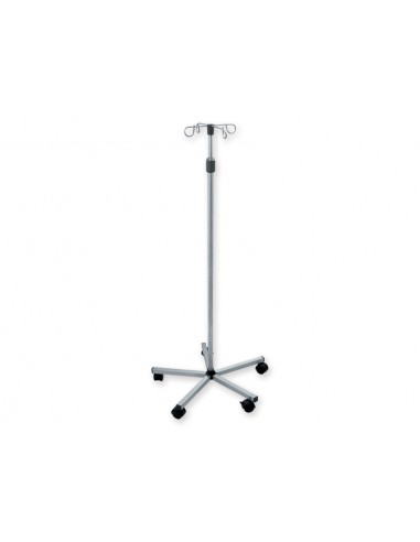 I.V.STAND ON 5 WHEELS TROLLEY - stainless steel - 4 s/s hooks