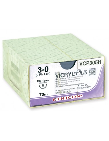 ETHICON VICRYL PLUS ABSORBABLE SUTURES - gauge 3/0 needle 17 mm - braided