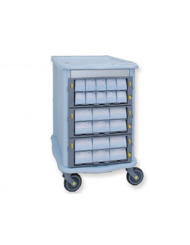 DOUBLE FACE PHARMACY TROLLEY - 3 large, 21 small drawers